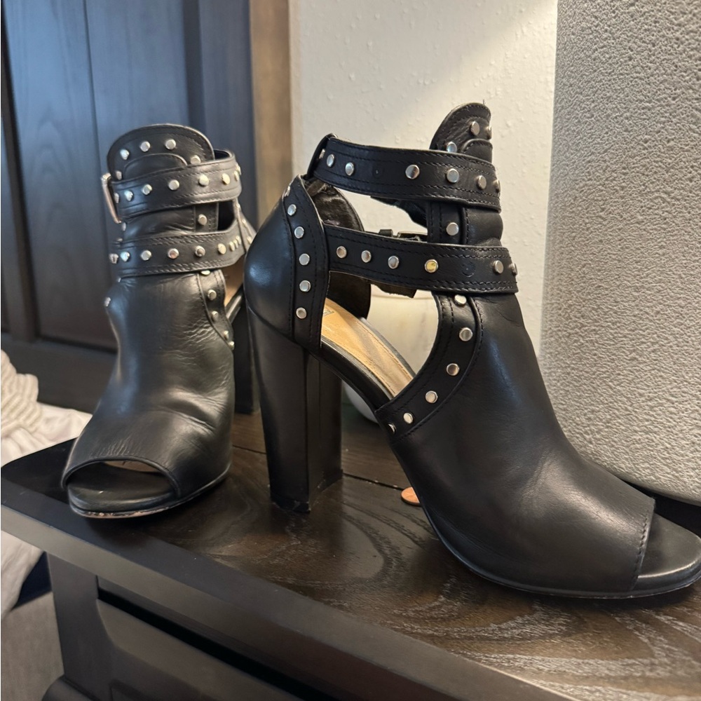 Studded Black Leather Ankle Boots